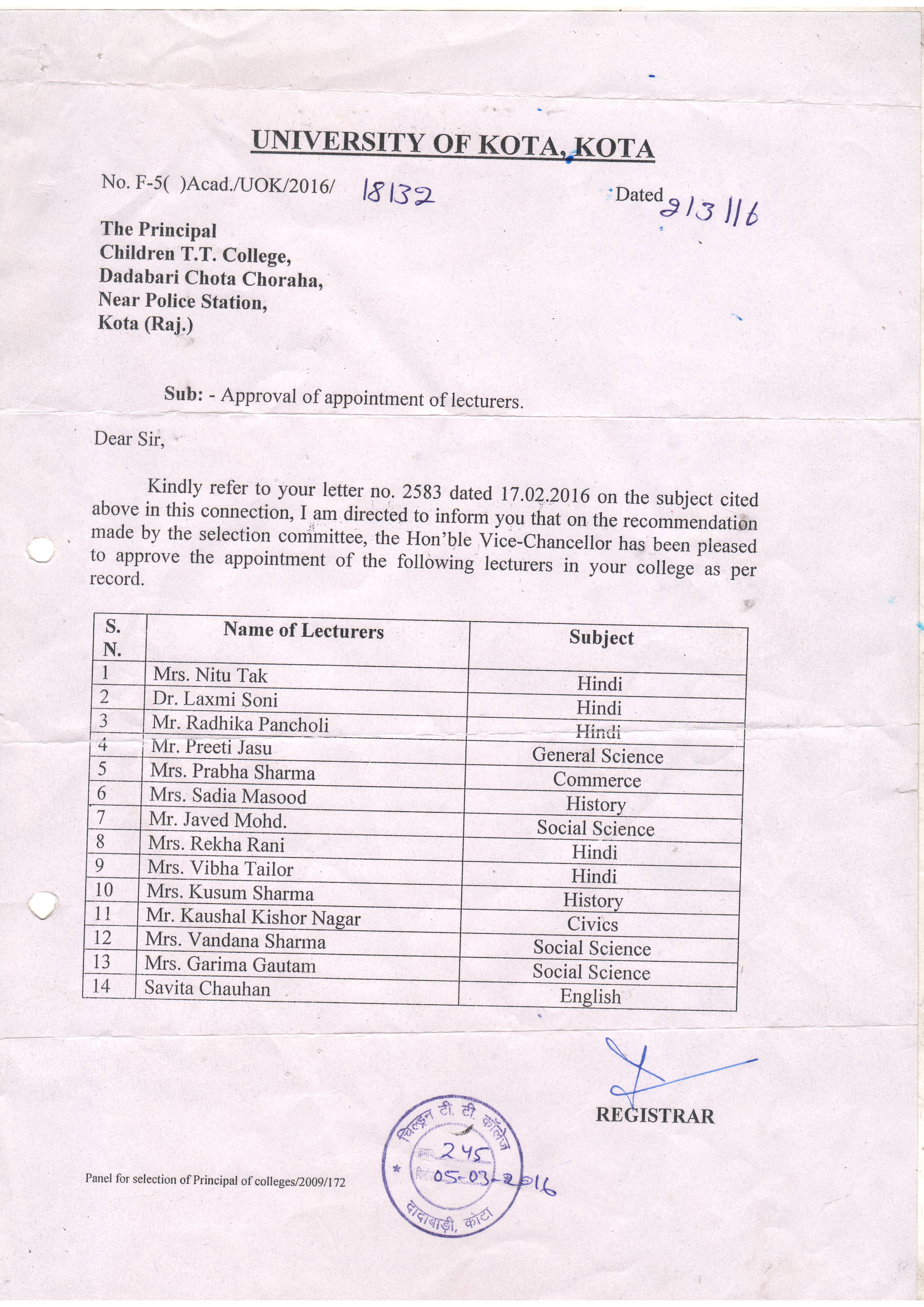 B.Ed._Staff_selection _Letter- I